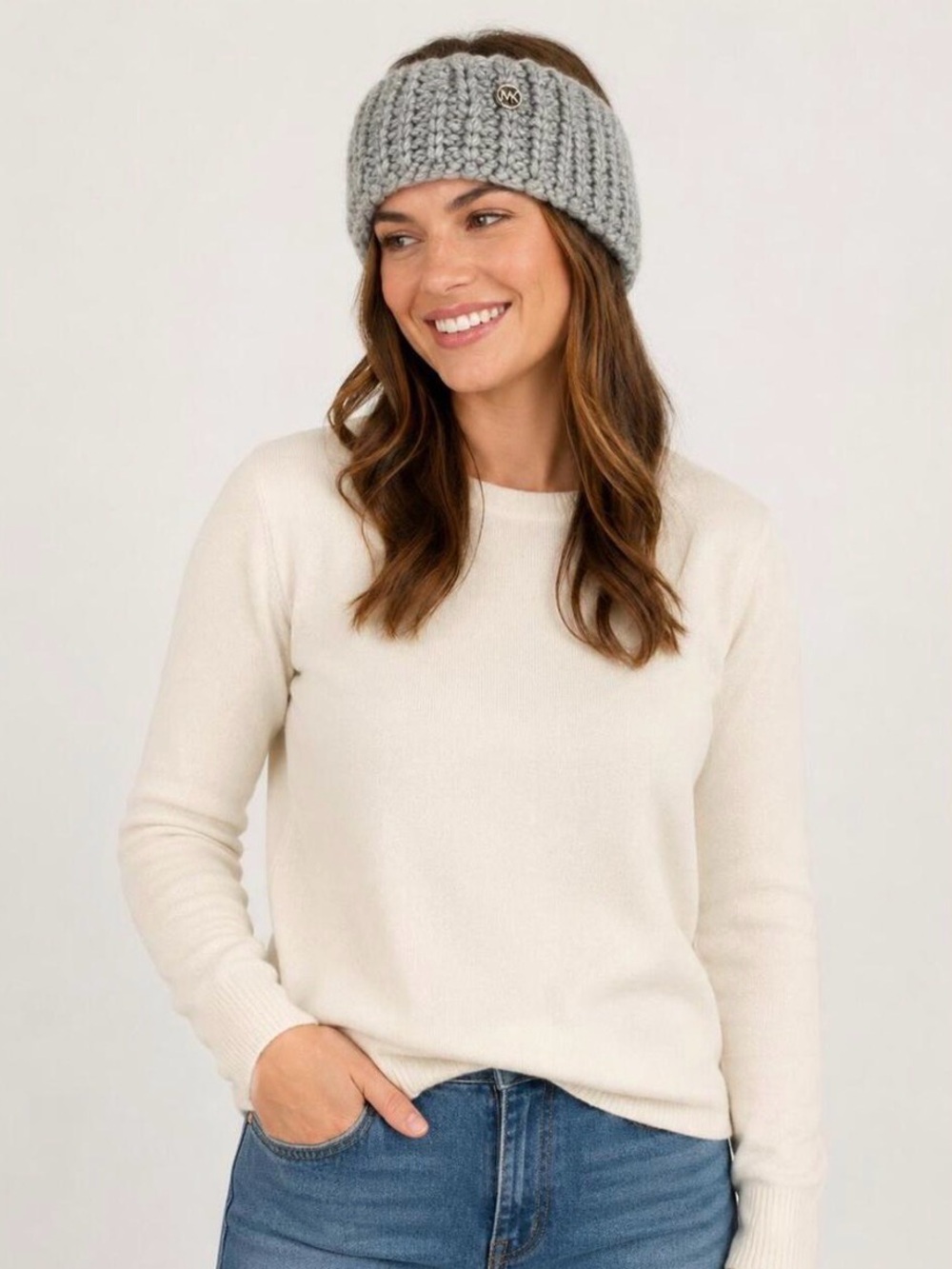 MICHAEL KORS Chunky Knit Headband OS Gray $58 Retail NWT